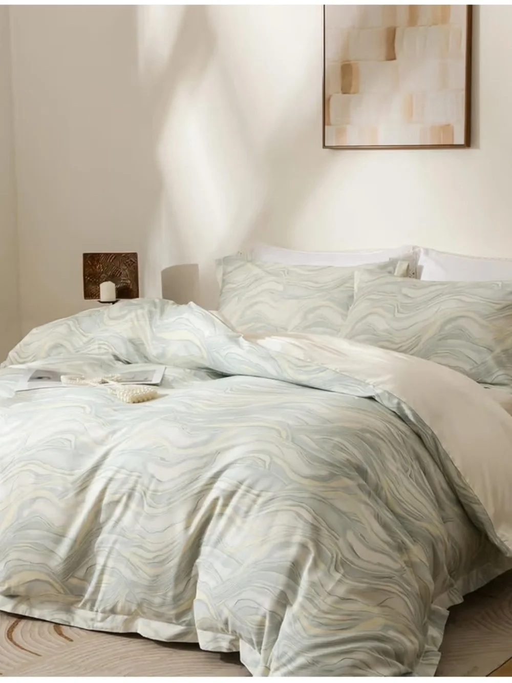 Aqua Ripple DUVET SET 100% Cotton 500 Thread Count with Zipper & Ties - KING